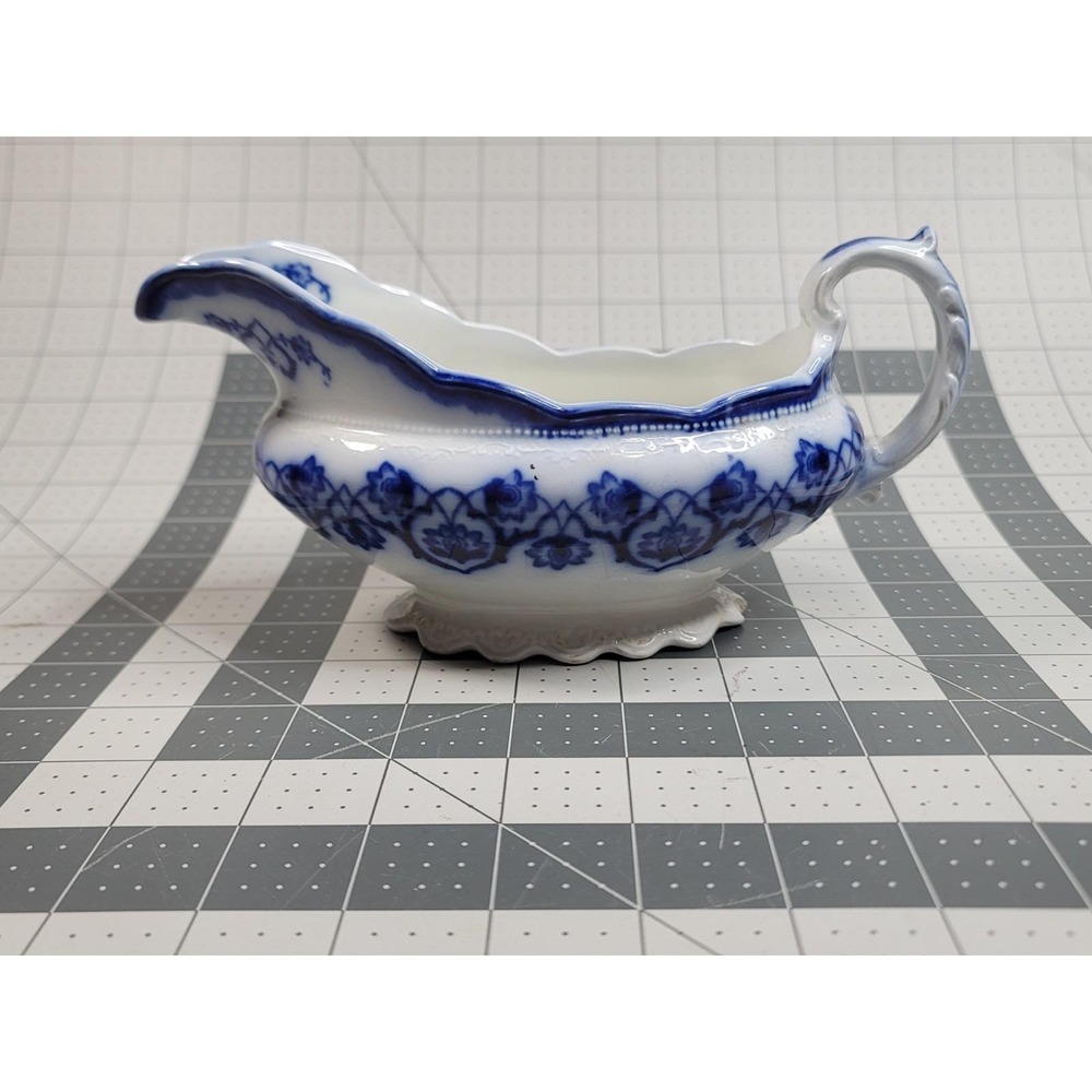 Antique Porcelain Grindley Haddon Flow Blue Gravy Boat
